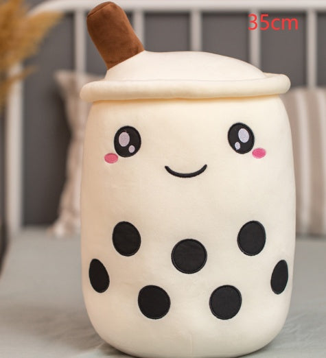Peluche Boisson Fruitée Mignonne en Forme de Fraise Lait Thé Peluche Jouet Tasse à Thé Boba Oreiller Coussin Thé aux Perles Cadeau pour Enfants
