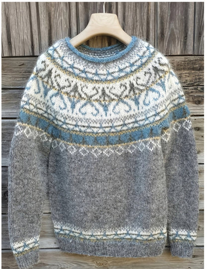 Pull en tricot épais à col rond imprimé numérique 3D