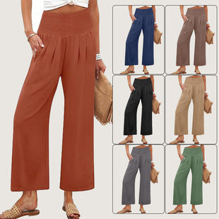 Pantalones capri de mujer de tiro alto lisos para primavera-otoño