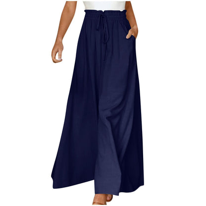 Pantalon long taille haute et large pour femme avec ceinture élastique