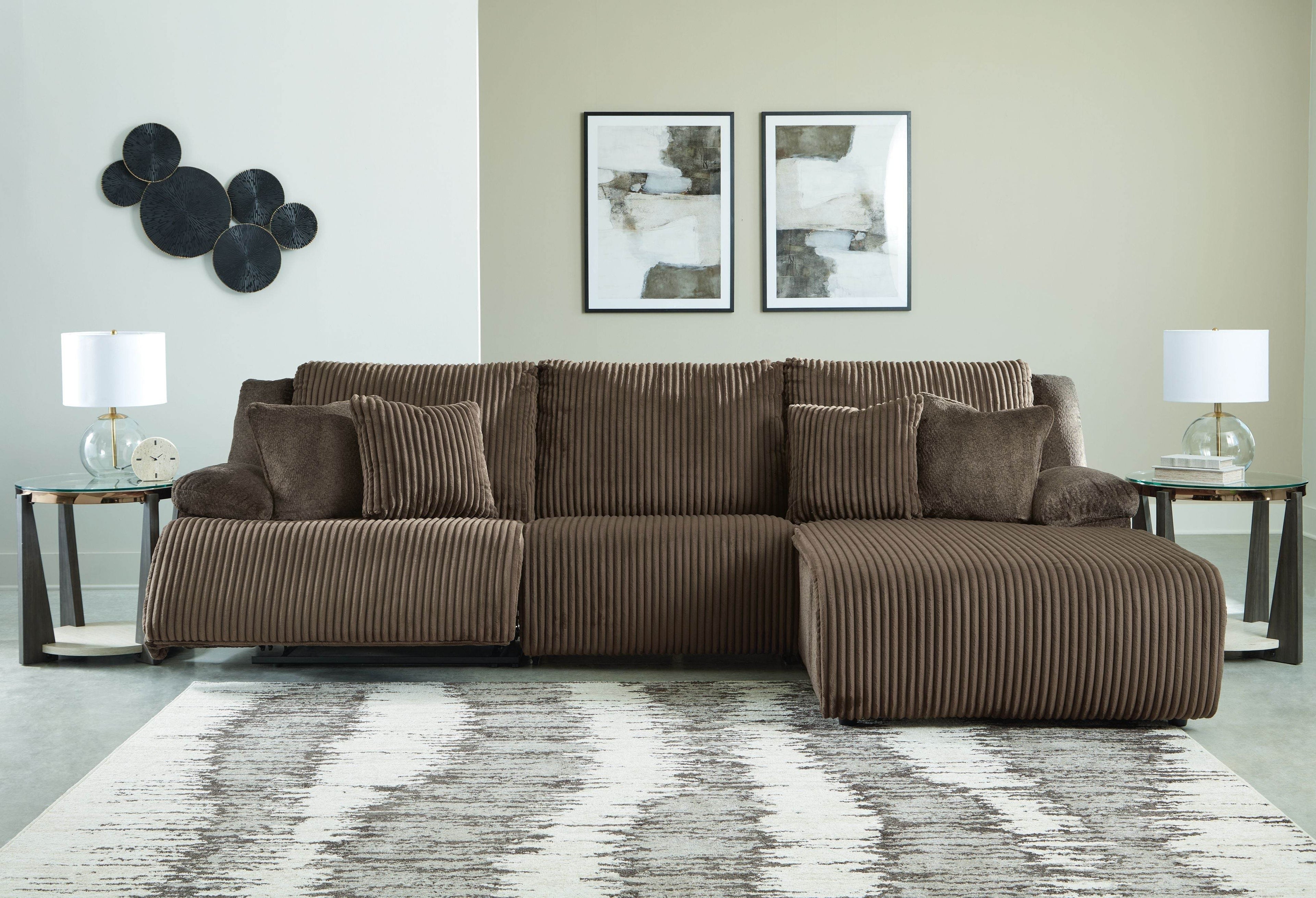 Top Tier - 3-Piece Sectional Reclining Sofa With Right-Arm Facing Press Back Chaise - Chocolate-2