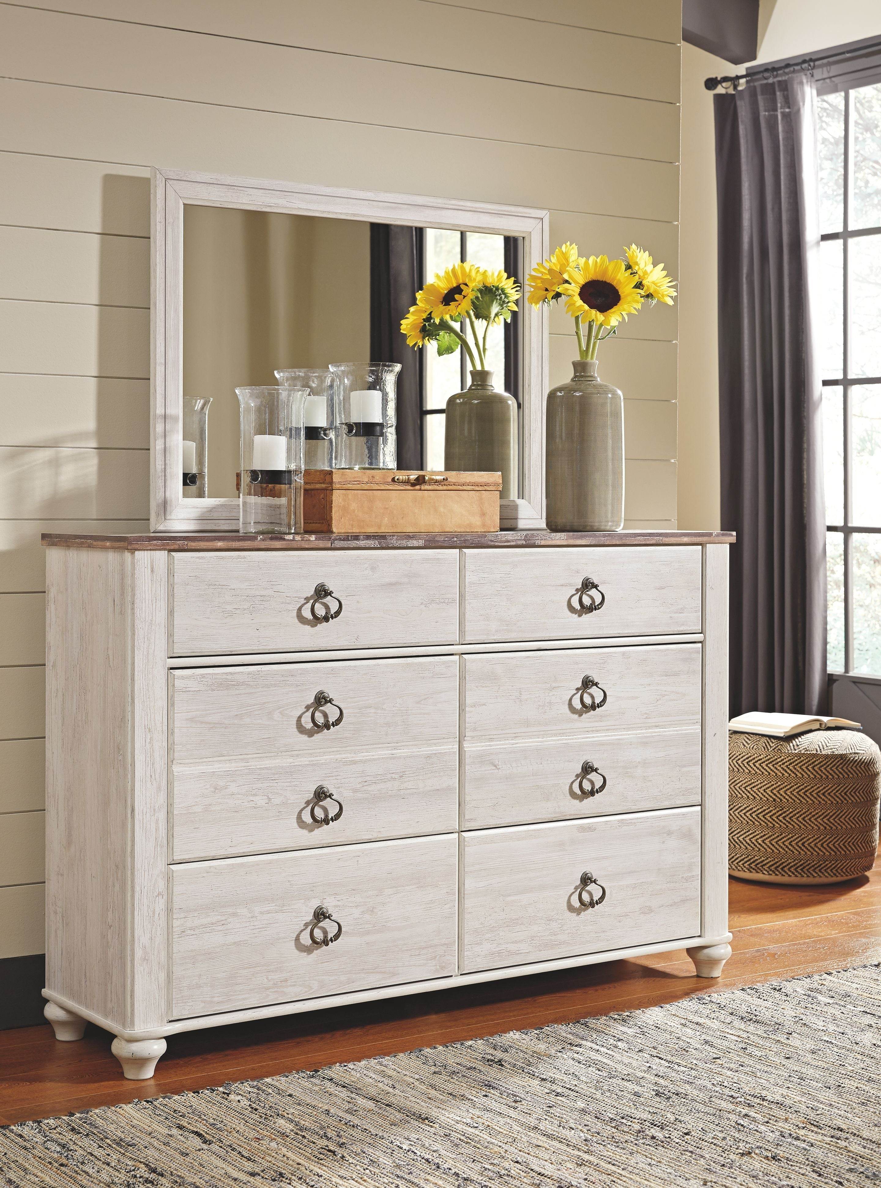 Willowton 6-Piece Sleigh Bedroom Set in Whitewash Furniture-2
