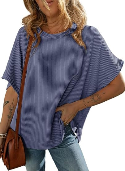 T-shirt en tricot couleur unie pour femme, pull ample et décontracté