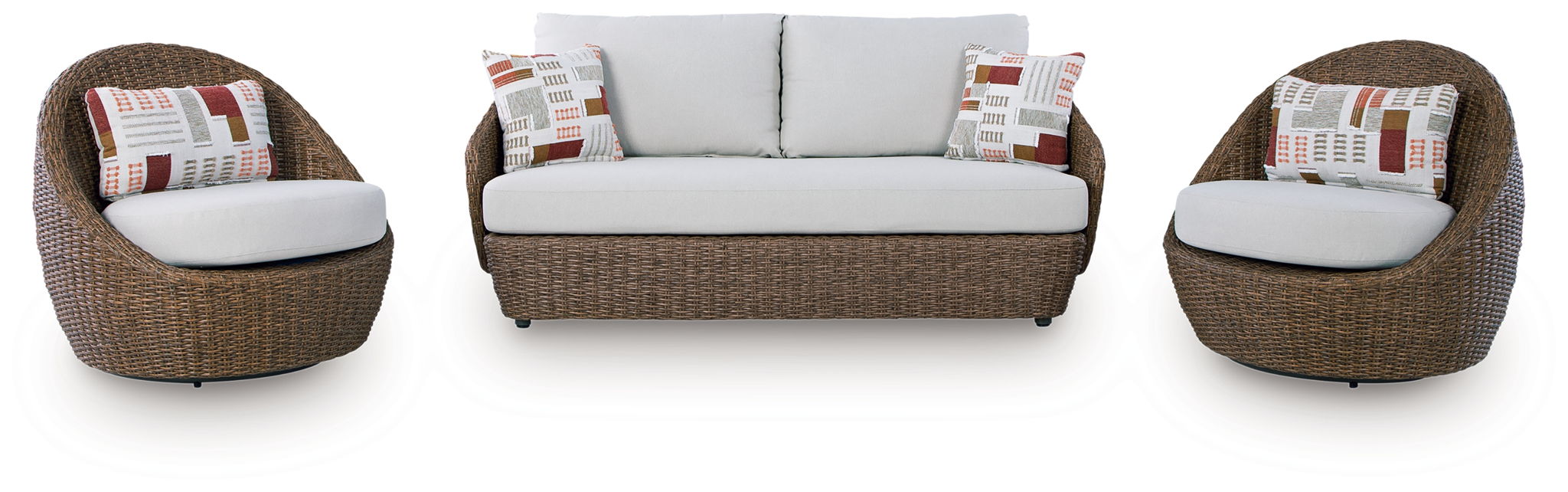 Beige Double Point Loveseat Swivel Chairs Set of 3 Patio Furniture-0