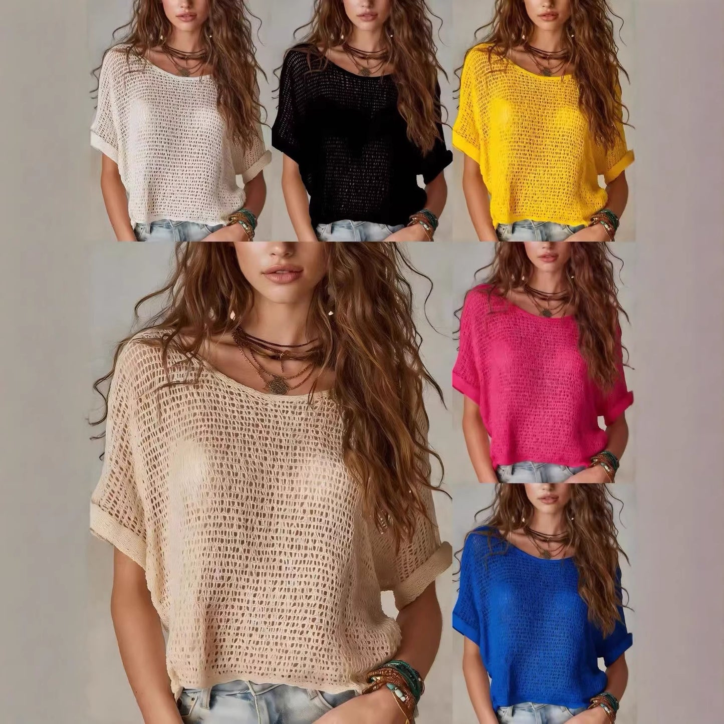 Pull en maille unie à manches courtes pour femme
