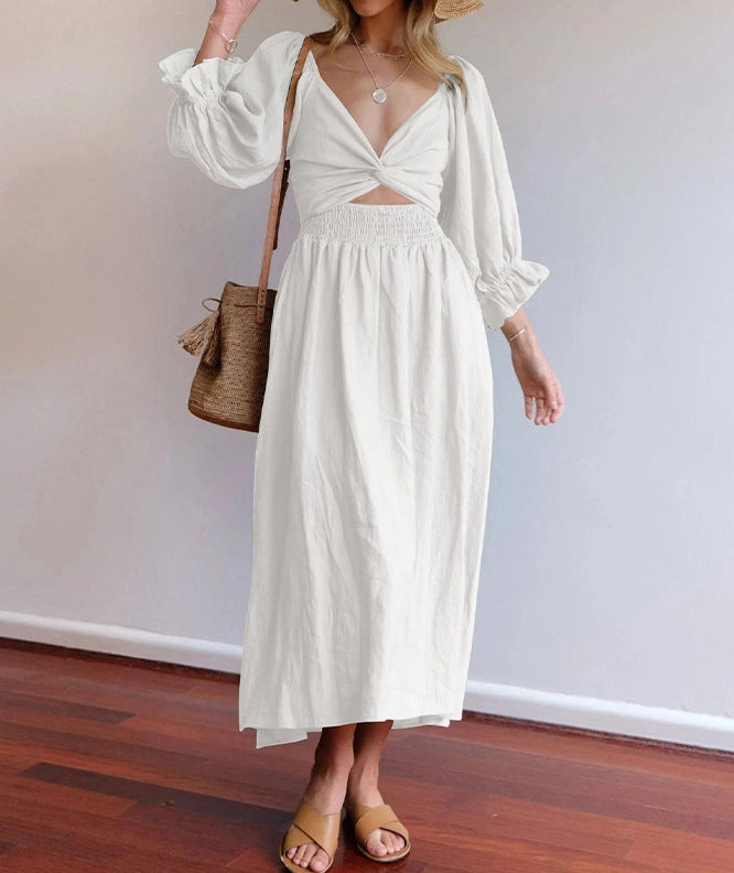 Robe femme col en V manches mi-longues réversible devant-derrière