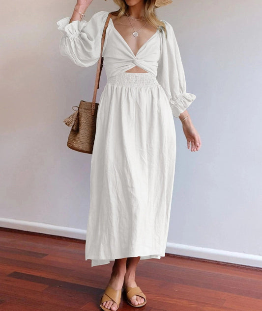 Robe femme col en V manches mi-longues réversible devant-derrière