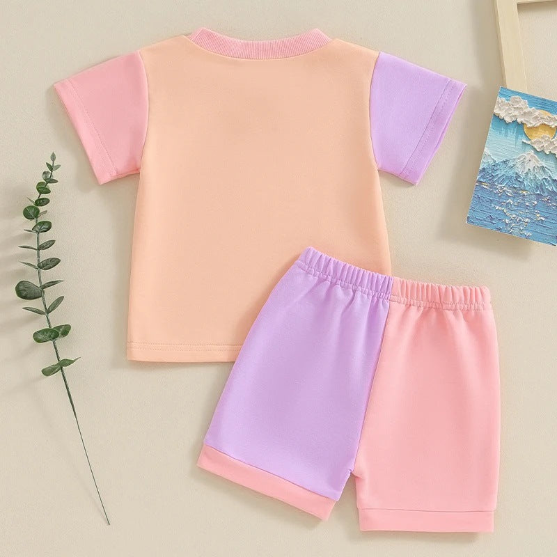 Ensemble deux pièces T-shirt manches courtes et short assortis couleurs mignonnes