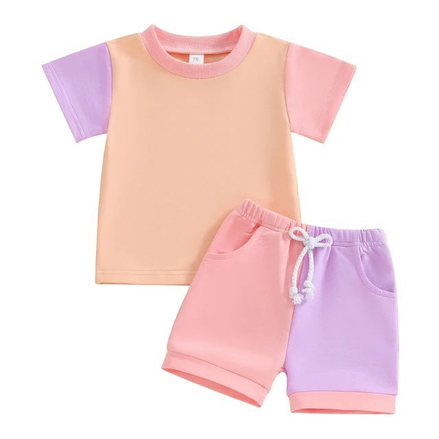 Ensemble deux pièces T-shirt manches courtes et short assortis couleurs mignonnes