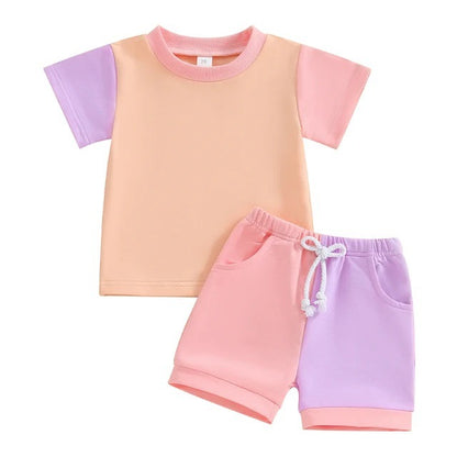 Ensemble deux pièces T-shirt manches courtes et short assortis couleurs mignonnes