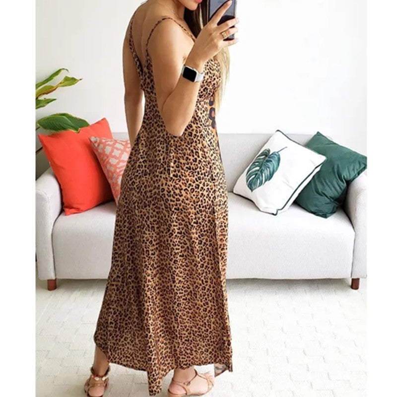 Nouvelle robe à bretelles imprimé léopard et papillons pour femme