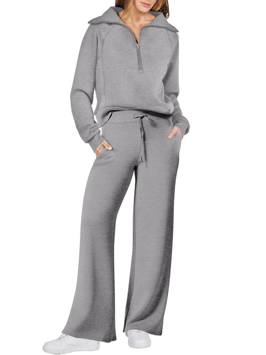 Ensemble décontracté deux pièces : Sweat-shirt zippé à manches longues et pantalon large