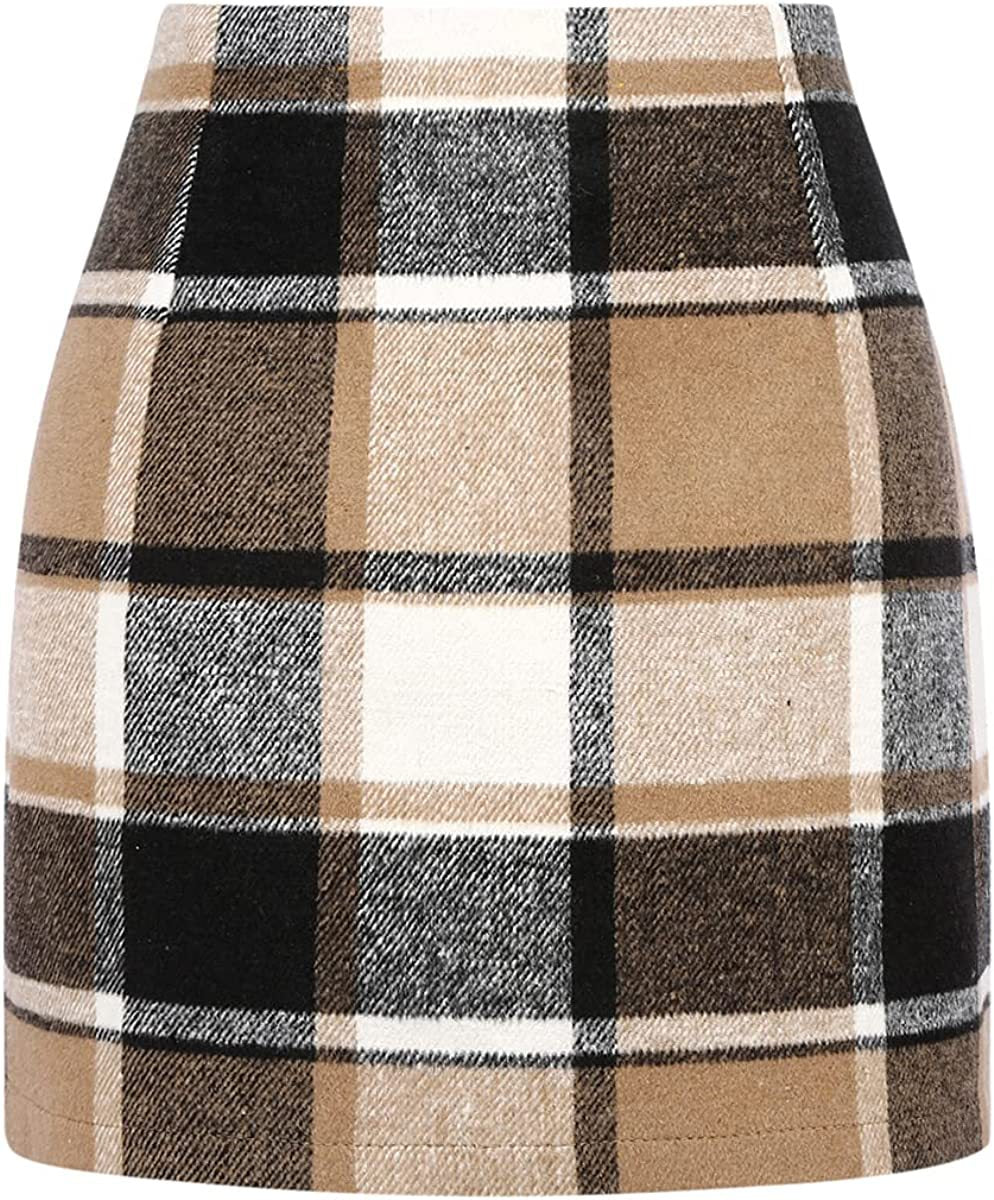 Mini-jupe crayon moulante en laine à carreaux taille haute pour femme
