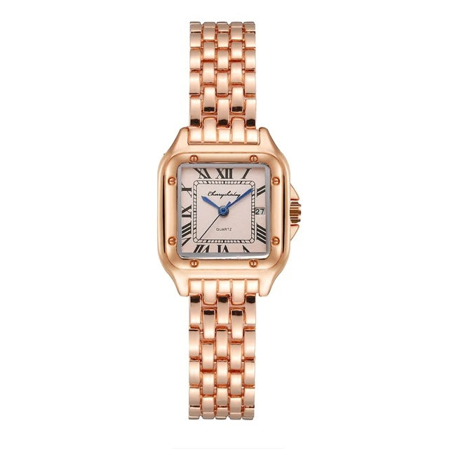 Montre à Quartz de Couple Simple Carrée en Acier Inoxydable Tendance