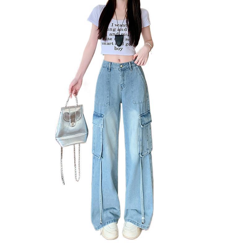Pantalones rectos que realzan la figura y llegan hasta el suelo con bolsillos grandes, versátiles y fáciles de combinar.