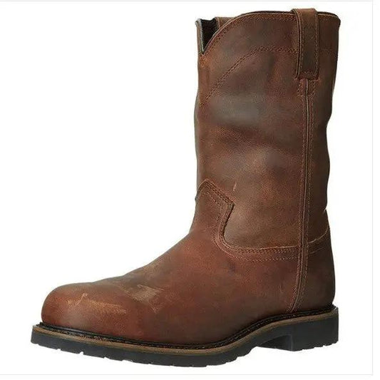 Boots, brown leather men's casual with low heel for versatile comfort