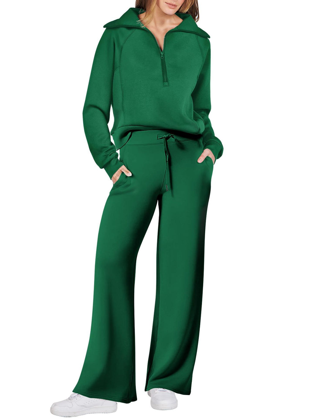 Ensemble décontracté deux pièces : Sweat-shirt zippé à manches longues et pantalon large