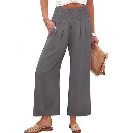 Pantalon court taille haute de couleur unie pour femme PrintempsAutomne