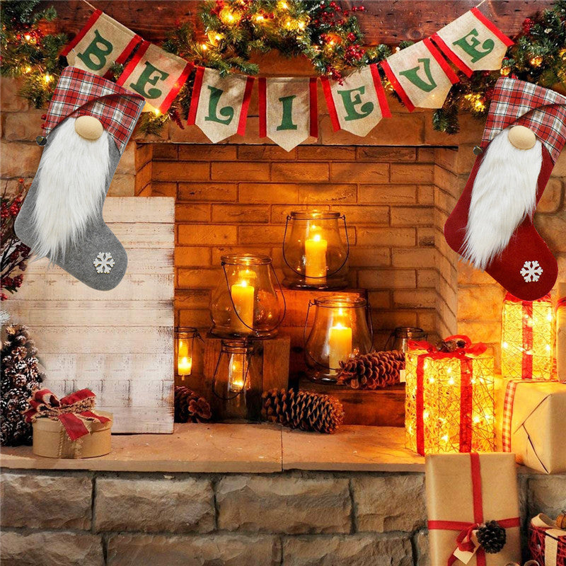 Chaussettes de Noël, Arbre de Noël, Cheminée, Chaussettes décoratives, Ornement suspendu, Sac à bonbons, Porte-cadeaux, Décoration à suspendre