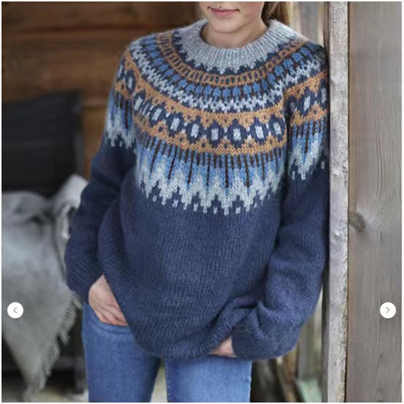 Pull ras du cou imprimé jacquard vintage
