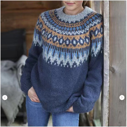 Pull ras du cou imprimé jacquard vintage