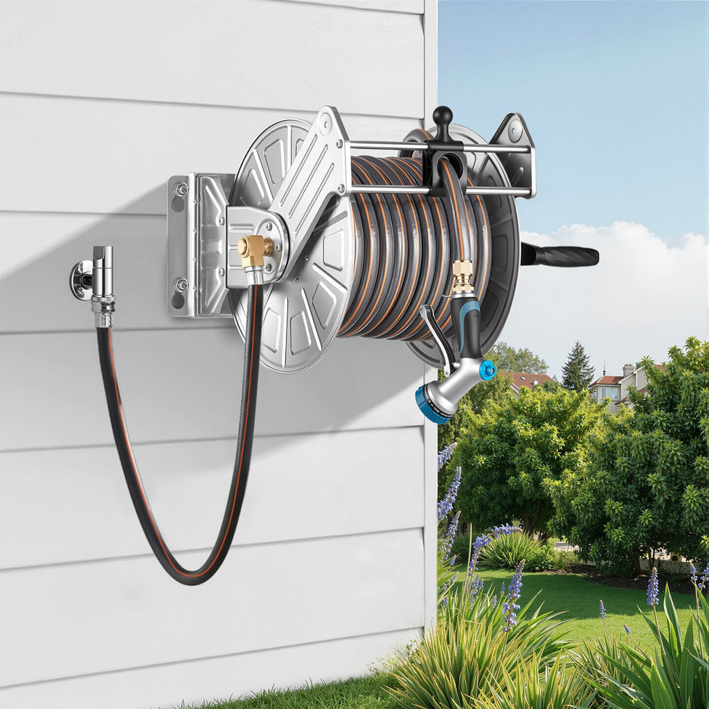 Wall Mounted Garden Hose Reel 150ft Hose Winder Brass