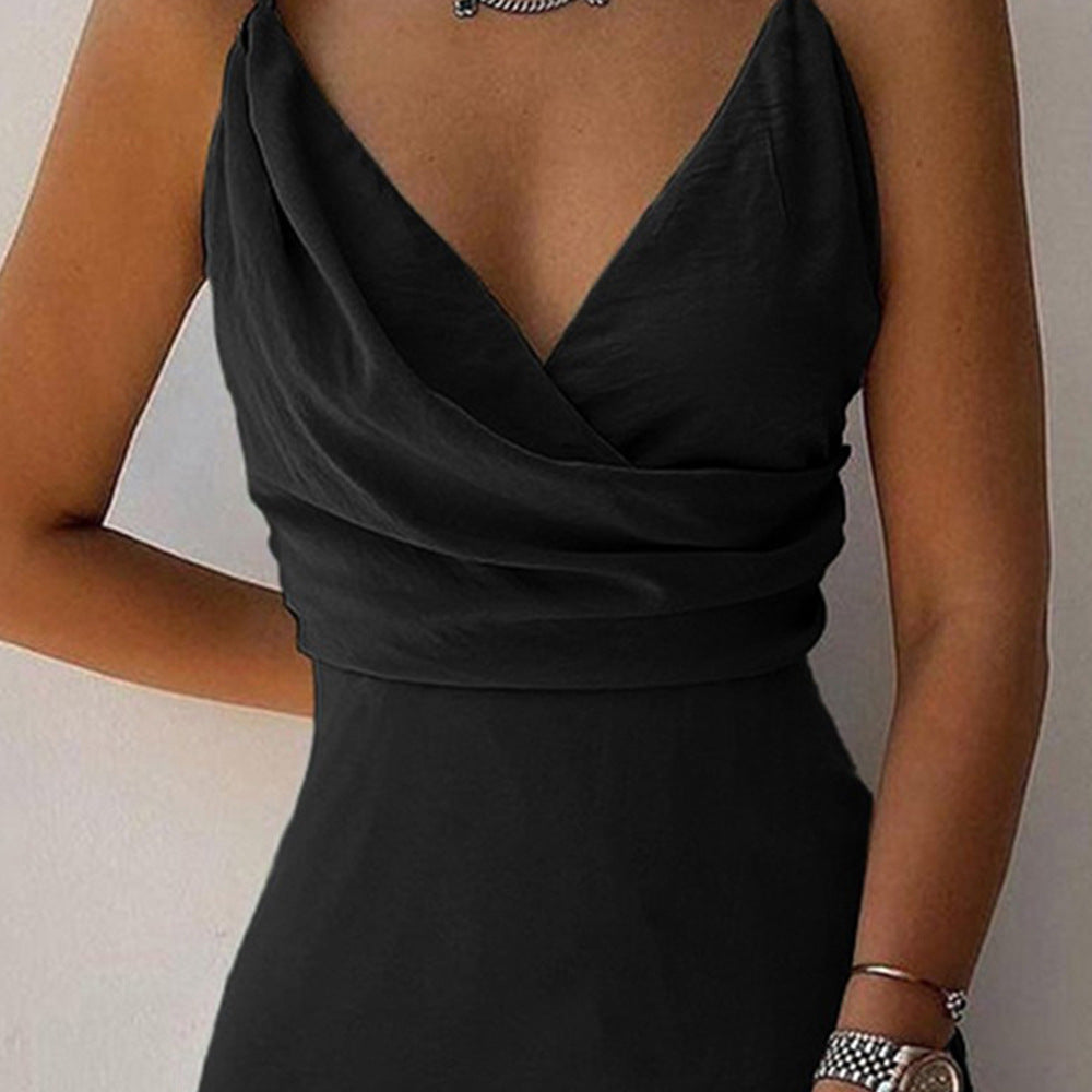Vestido de tirantes con cuello en V y abertura, moda de verano, sexy, ajustado, para mujer