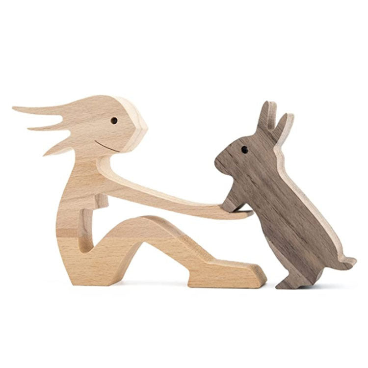 Adorno de Perro en Madera DIY Figura Escultura Decoración del Hogar Un Hombre Un Perro Escultura de Madera Regalos de Navidad Modelo Decorativo