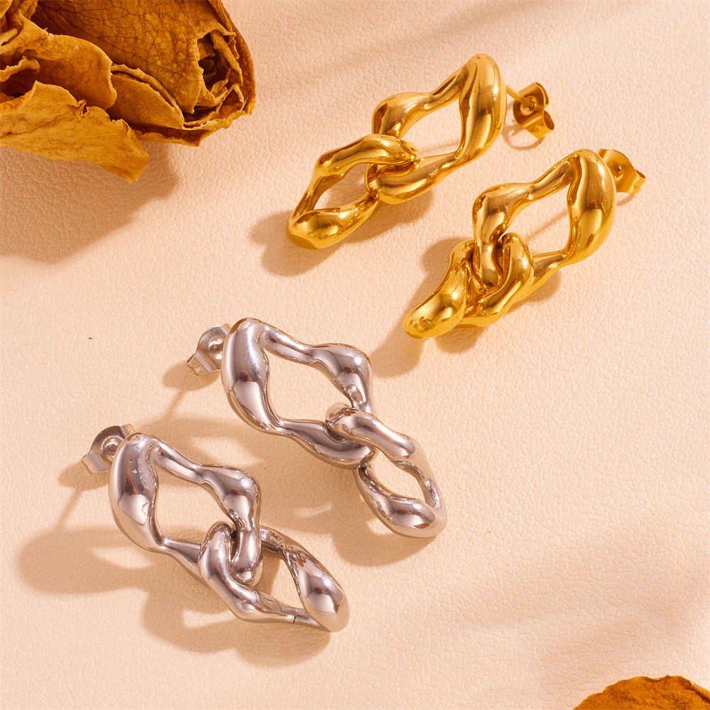 Boucles d'oreilles torsadées en acier inoxydable avec feuilles à pampilles européennes et américaines, ne décolorent pas