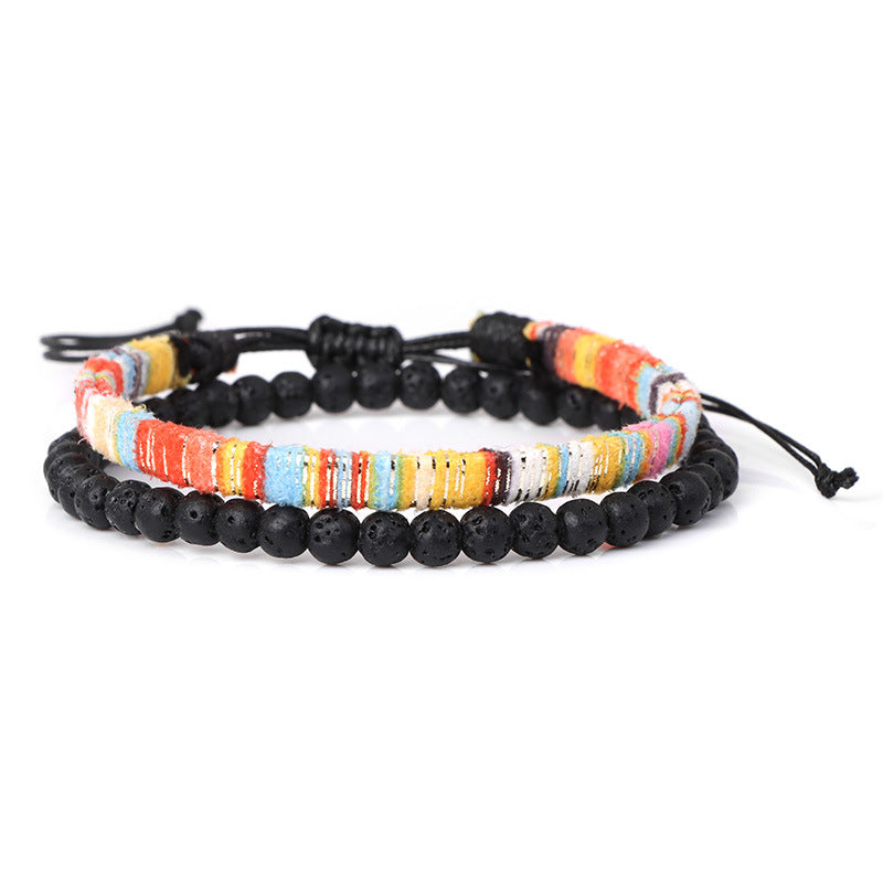 Bracelet tressé bohème en roche volcanique de lave pour homme