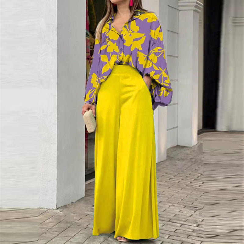 Ensemble décontracté élégant avec chemise imprimée ample et pantalon large