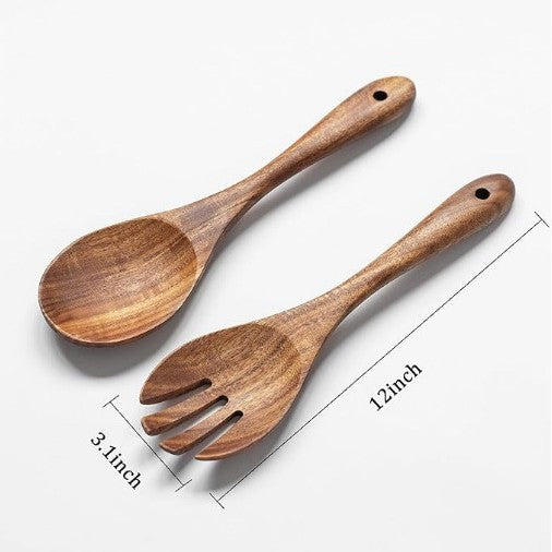 Espátula Utensilios de cocina Juego de pala con cabeza de teca para ensalada, sopa, pasta, cuchara de cocina