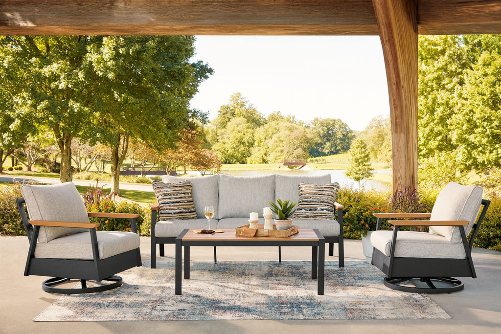 Dark Brown Patio Sofa Set with Table and Chairs-1