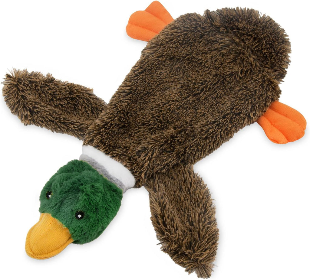 Los mejores juguetes chirriantes para perros sin relleno 2 en 1 de Best Pet Supplies con tela suave y duradera para mascotas pequeñas, medianas y grandes, sin relleno para jugar en interiores, ideales para morder y jugar activamente - Pato salvaje 1