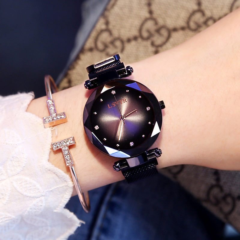 Montre à absorption de fer avec bracelet magnétique paresseux en quartz étoilé pour femme