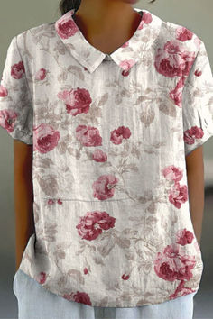 Camiseta de manga corta estilo retro floral y lindo