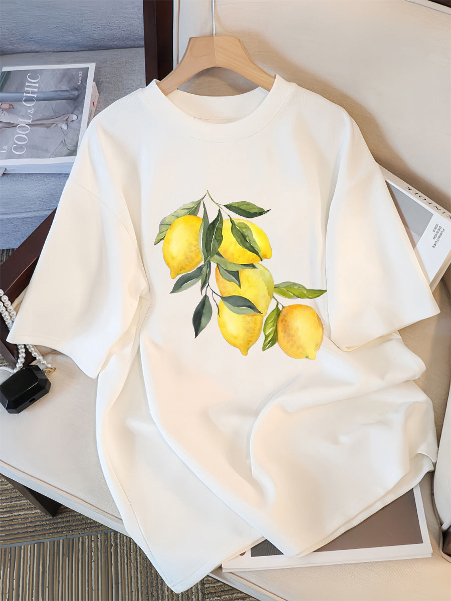 Camisetas con estampado creativo de limón para mujer, tops informales suaves a la moda