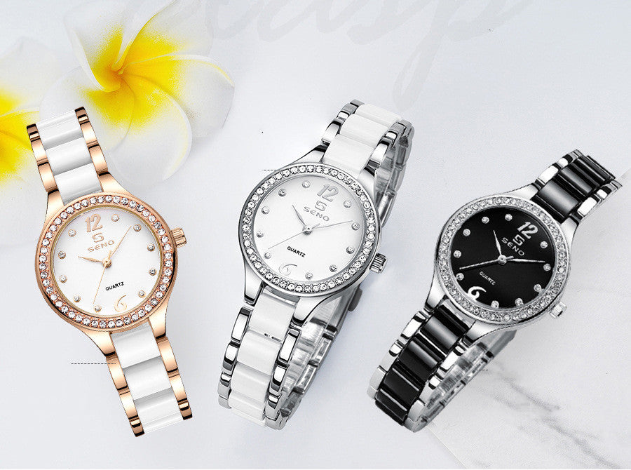 Reloj de pulsera impermeable de cerámica para mujer