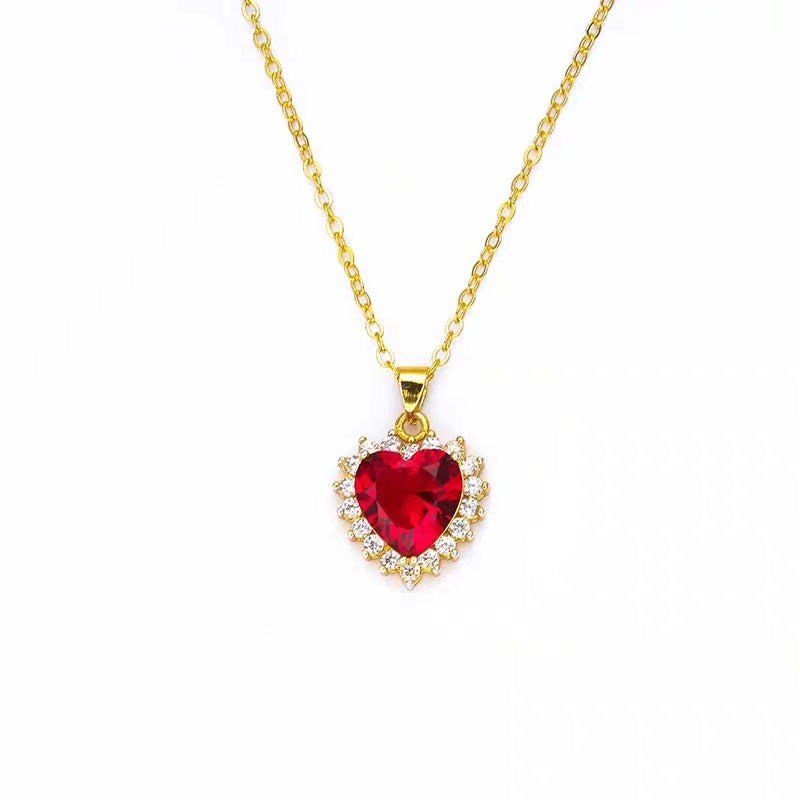 Collier Cœur Rubis Pendentif Micro-incrusté Tendance