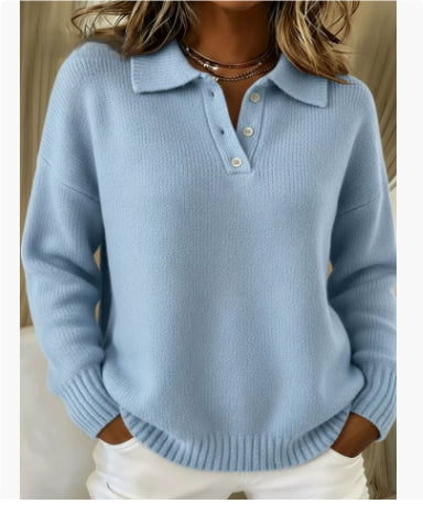 Pull à revers imprimé, décontracté, à manches longues, boutonné, tricoté pour femme