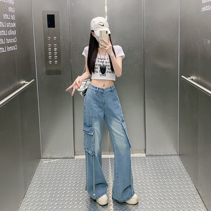 Pantalon droit flatteur pour la silhouette, longueur au sol, avec grandes poches, polyvalent et facile à styliser