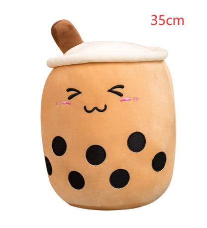 Peluche Boisson Fruitée Mignonne en Forme de Fraise Lait Thé Peluche Jouet Tasse à Thé Boba Oreiller Coussin Thé aux Perles Cadeau pour Enfants