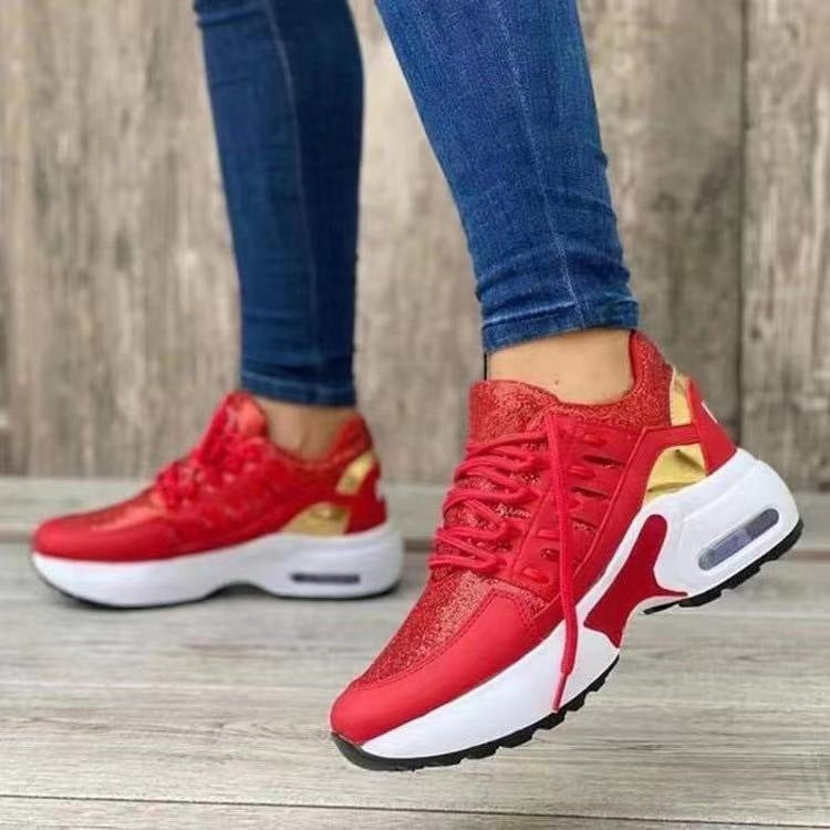 Baskets à lacets pour femmes, chaussures de sport à talon compensé pour la course