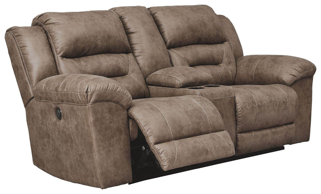 Stoneland - Dbl Power Reclining Loveseat W/Console - Faux Leather - Fossil-0