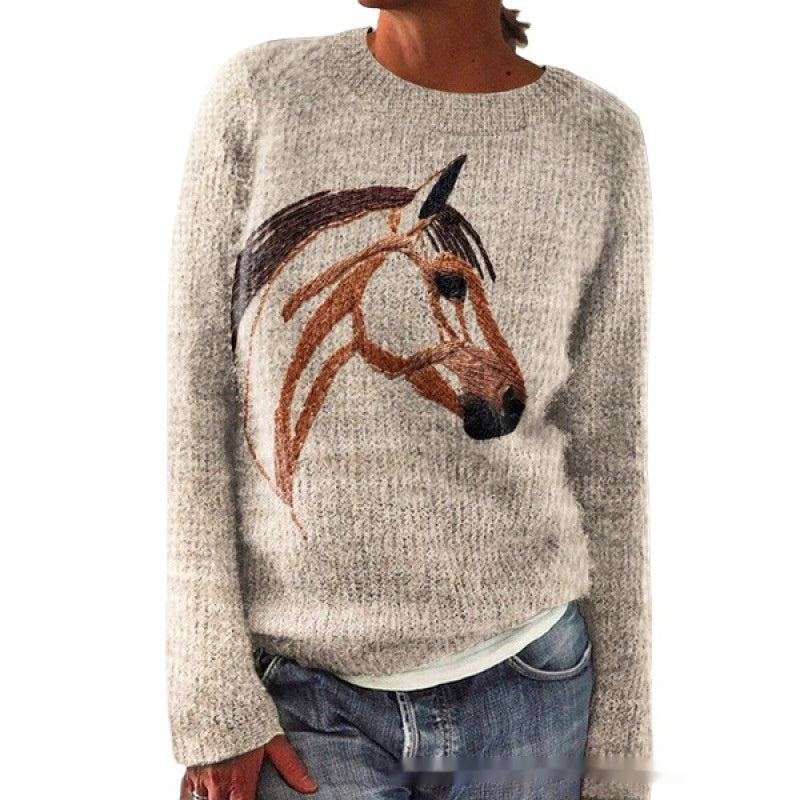 Pull décontracté femme à col rond