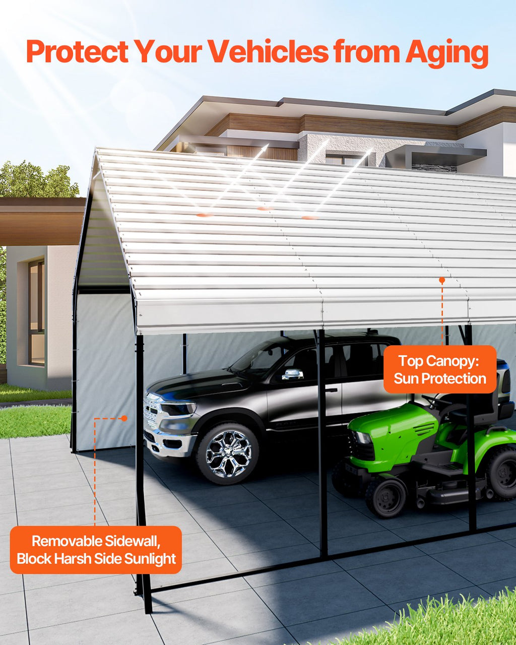 Heavy Duty Metal Carport, 20 X 24 Ft Outdoor Carport