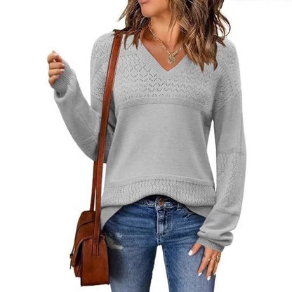 Pull en maille côtelée col V ajouré
