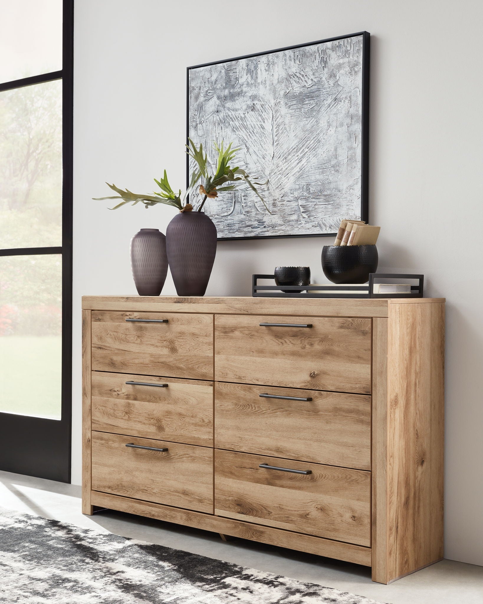 Hyanna 6 Piece Bedroom Furniture Set Tan Finish Modern Contemporary Design-2