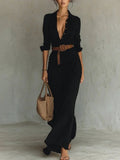 Vestido largo irregular con cinturón, camisa de manga larga con solapa de botones, moda elegante, uso diario para la oficina, ropa para mujer.