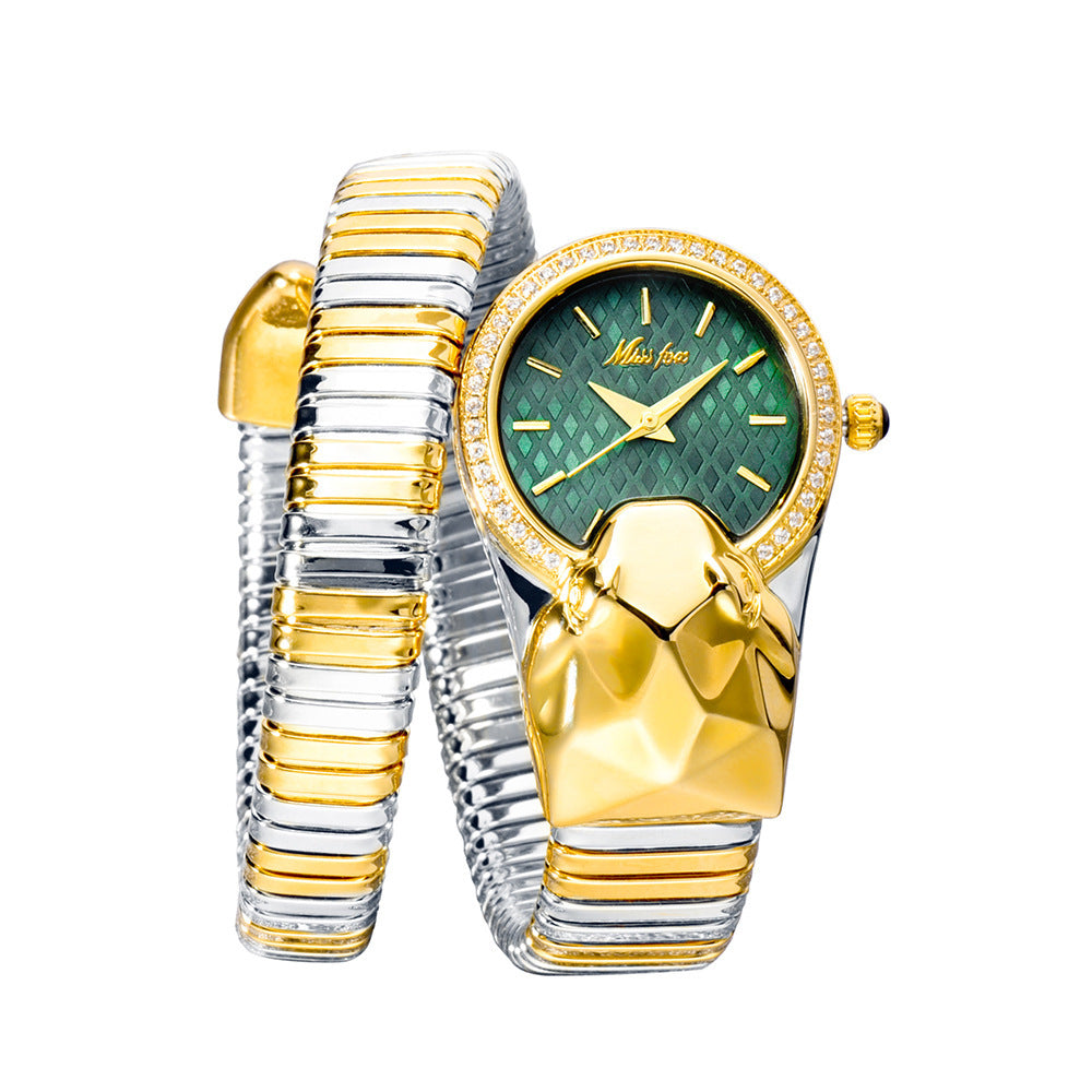 Tendencia de moda femenina: reloj de serpiente con incrustaciones de diamantes